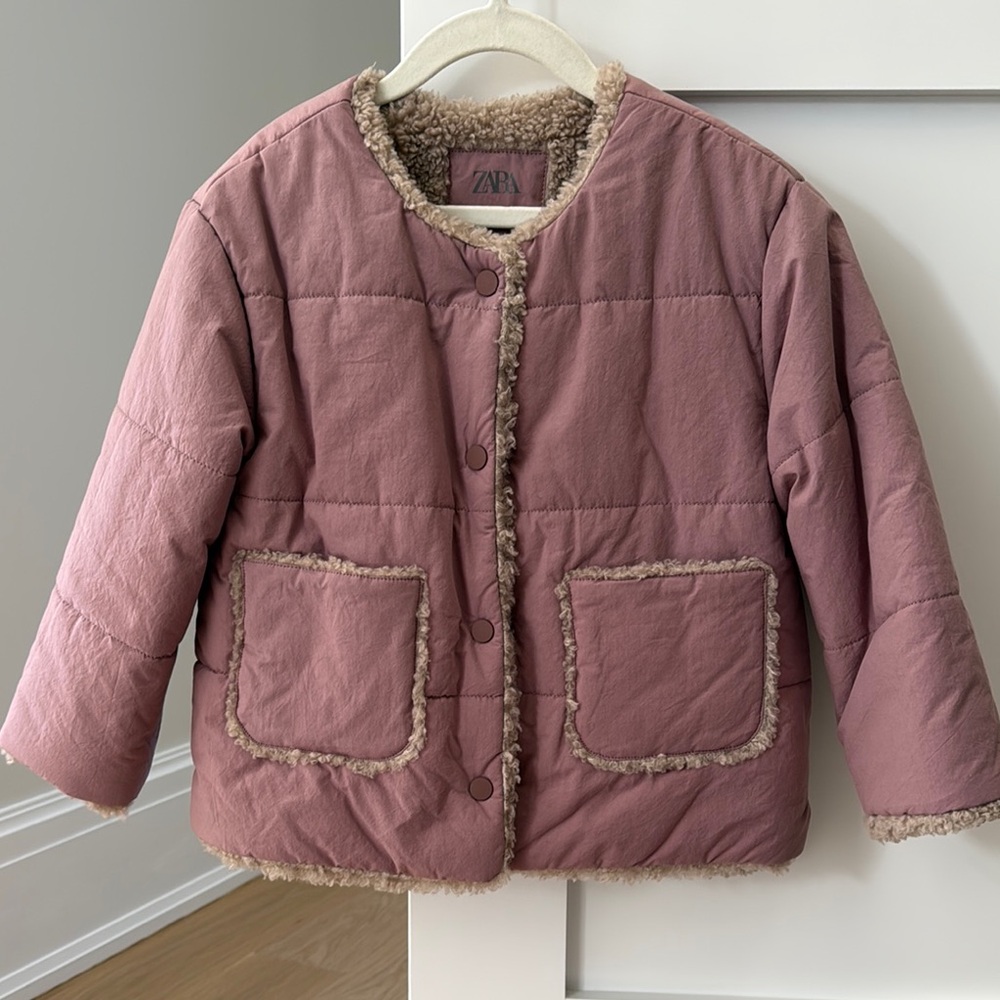NWOT Zara Kids Pink Jacket with Faux Fur Trim